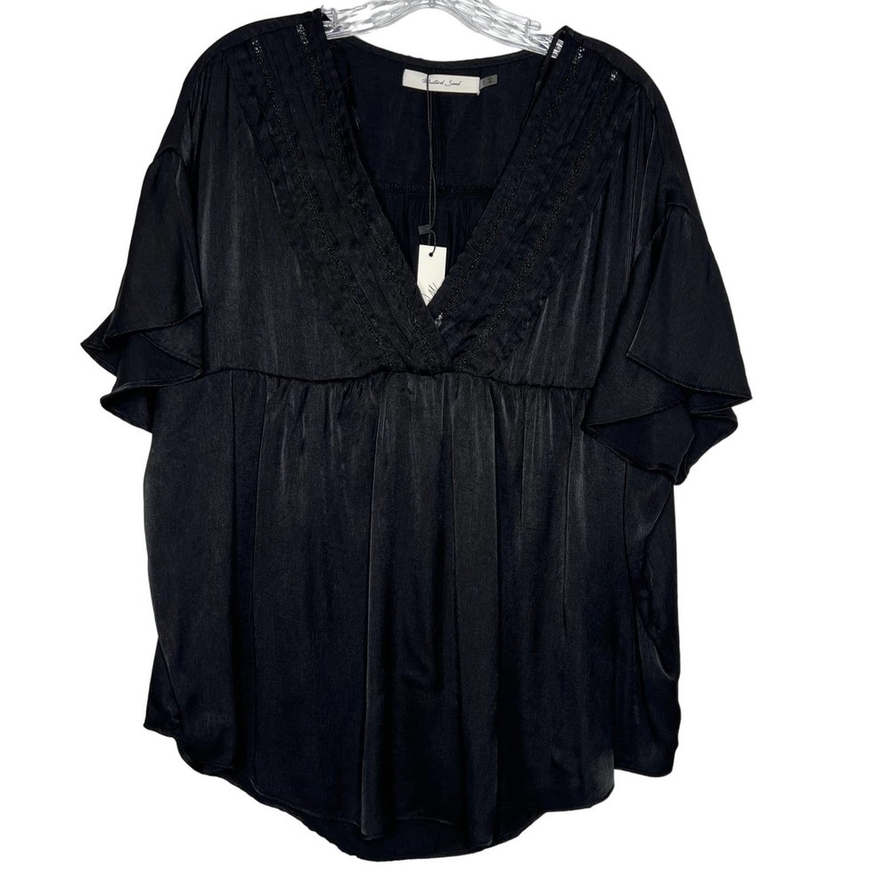 Mustard Seed NWT Women's Black Lace High Waist-Flowy Hem Peasant Top Size S